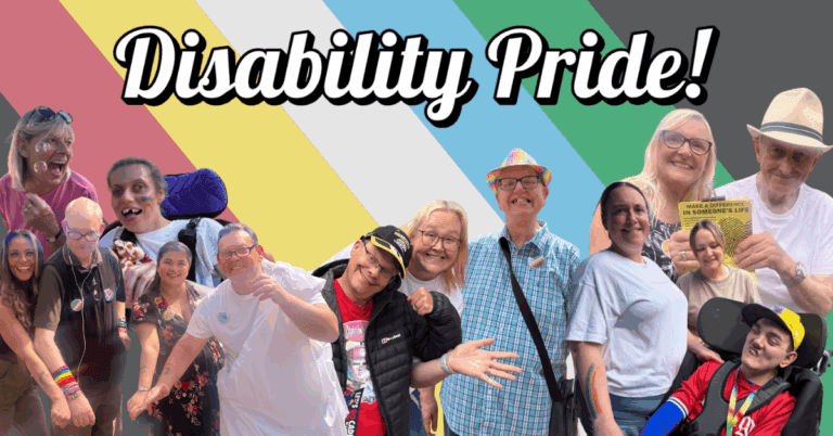 photos of staff and people being supported at disability pride
